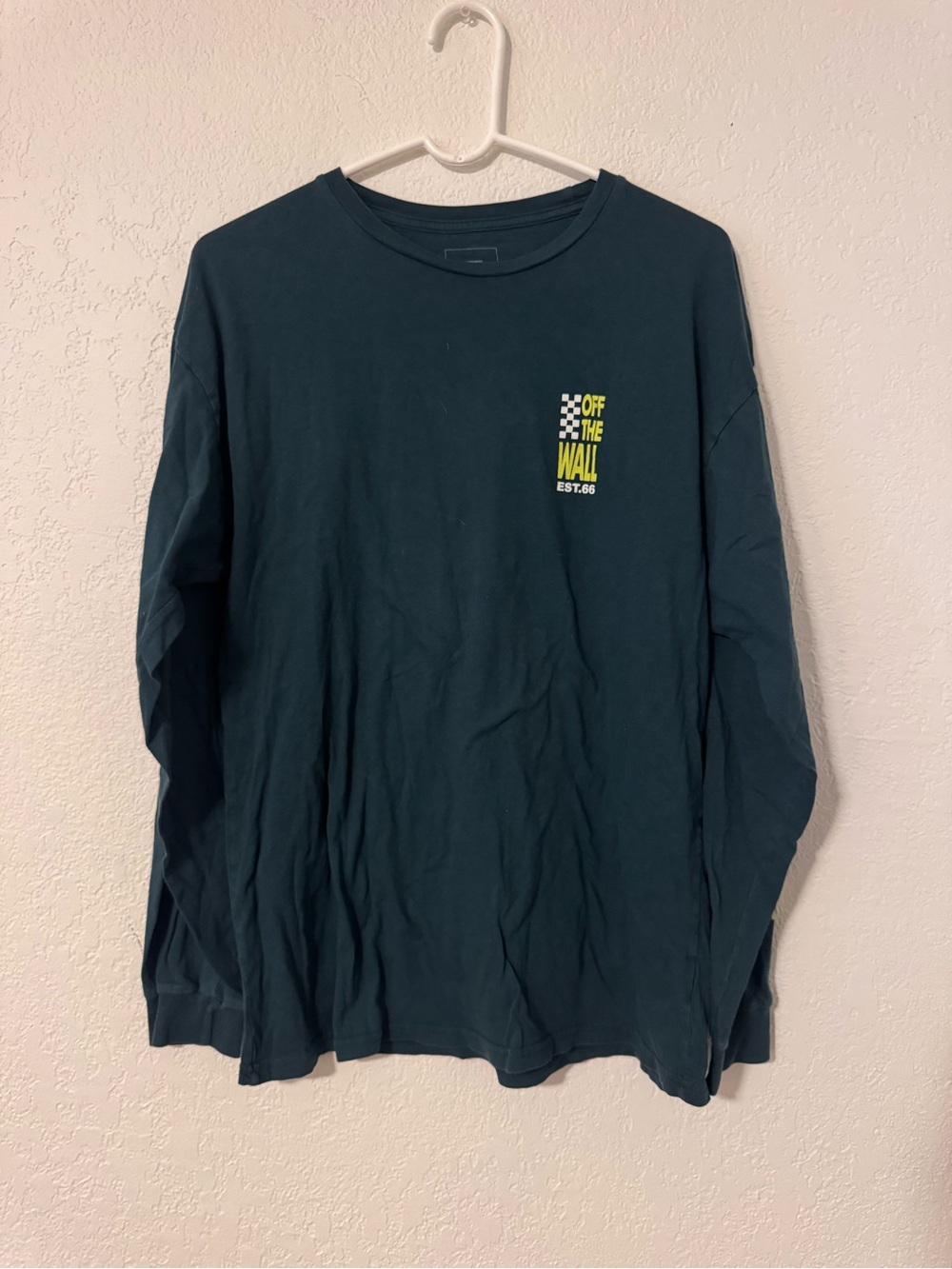 Vans Men’s Long Sleeve Tee in Teal with Yellow Logo